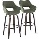 Mustang 30" Swivel Bar Stool in Walnut Glazed Wood & Green Fabric with Black Footrest (Set of 2)